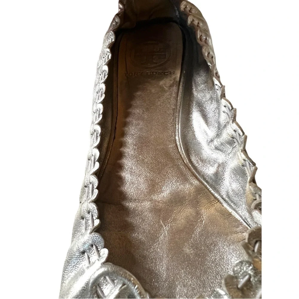 Tory Burch Reese Silver Flats with Tassels